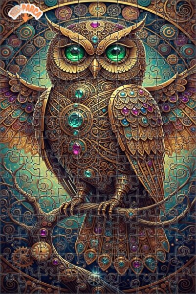 Esranın Dünyası Mysterious Mechanical Owl Oil Painting Look Double Layer Fram...