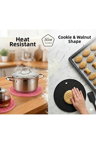 5Gen Tasarım 3 Pieces of Black Silicone Trivets, Griddle & Cookie Shapers, Teapot & Pot Mats
