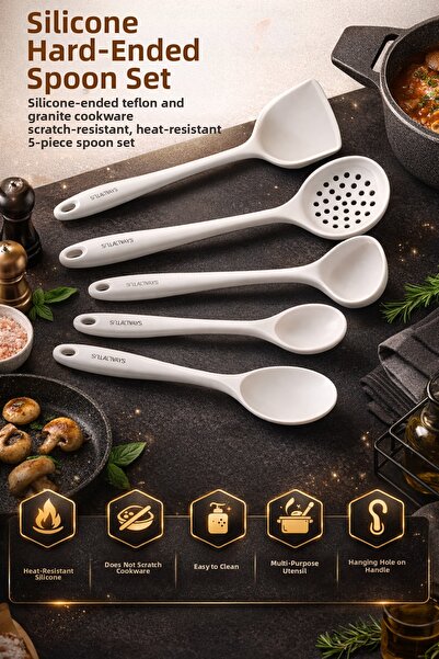Single 5-Piece Set of Hard-End Heat-Resistant Colander-Spatula-Pot Spoon-Pot ...