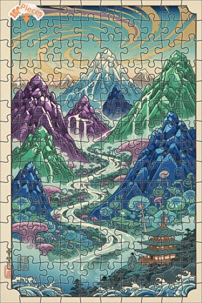 Esranın Dünyası Fantastic Mountains and Waterfalls View Wooden Puzzle 150 Pie...