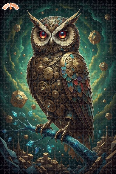 Esranın Dünyası Mechanical Owl Art Double Layer Framed Wooden Puzzle 1000 Pie...