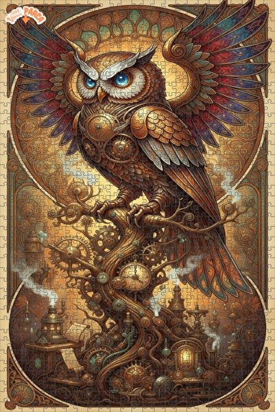 Esranın Dünyası Steam Mechanical Owl Oil Painting Look Art Puzzle 1000 Pieces...