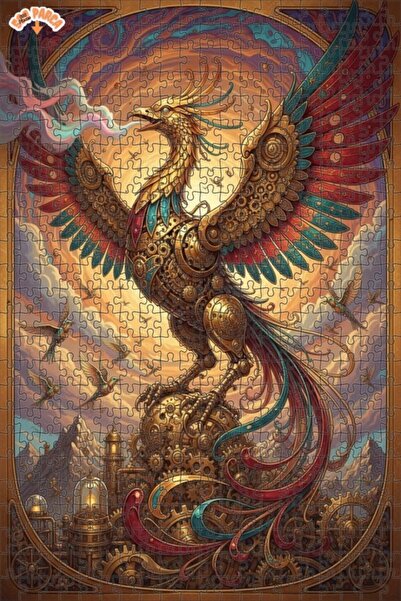 Esranın Dünyası Mechanical Phoenix Oil Painting Look Double Layer Framed Wood...