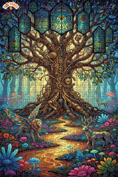Esranın Dünyası Mystical Steampunk Tree Life Double-Layer Framed Wooden Puzzl...