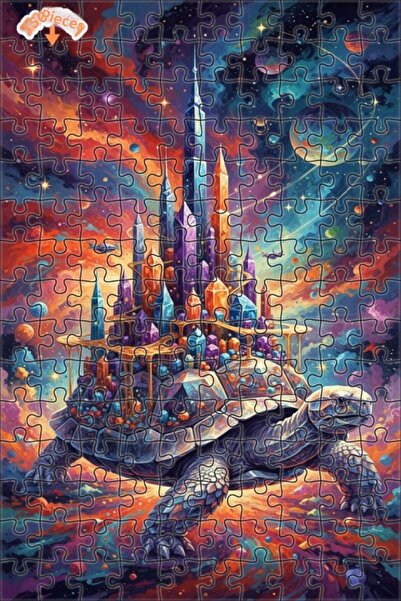 Esranın Dünyası The Crystal City on the Giant Turtle Double-Layer Framed Wood...