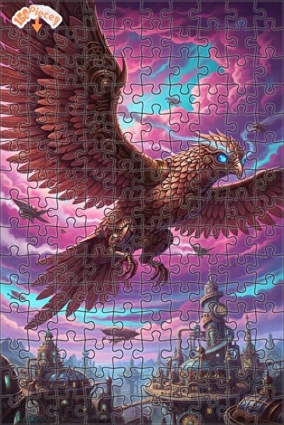 Esranın Dünyası Steampunk Mechanical Eagle Double Decker Framed Wooden Puzzle...