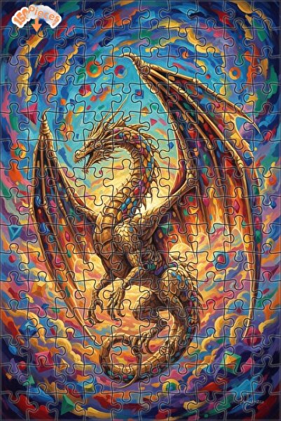 Esranın Dünyası Golden Dragon Colorful Painting Oil Paint Appearance Double-L...