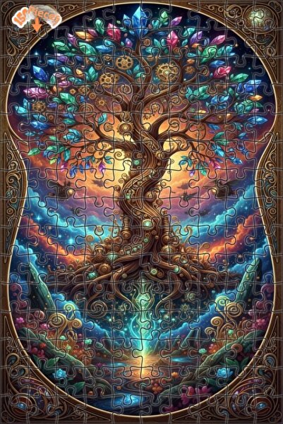 Esranın Dünyası Tree of Life Crystal and Steam Machine Art Double-Layer Frame...