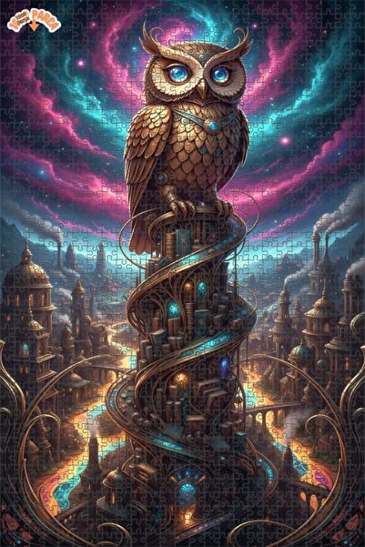 Esranın Dünyası Celestial Owl Steam City Art Double-Layer Framed Wooden Puzzl...