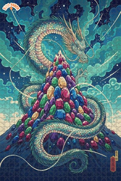 Esranın Dünyası Dragon Treasure Mountain Watercolor Look Art Double-Layer Fra...