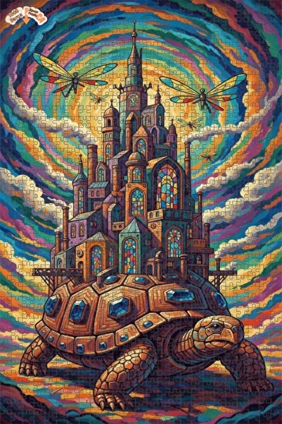 Esranın Dünyası Giant Turtle Castle Oil Painting Look Art Puzzle 1000 Pieces ...