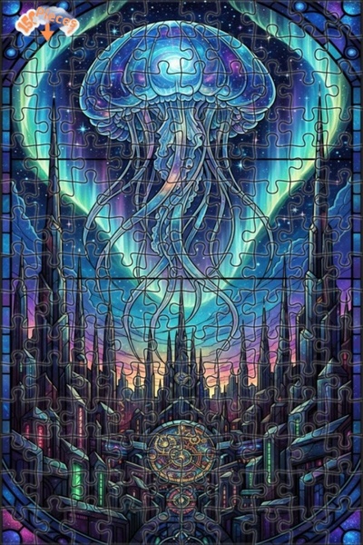 Esranın Dünyası Galactic Jellyfish City Oil Painting Lookalike Double-Layer F...