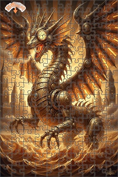 Esranın Dünyası Mechanical Dragon Art Oil Painting Look Double Layer Framed W...