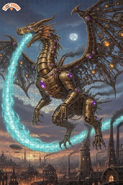Esranın Dünyası Mechanical Dragon Oil Painting Look Steampunk Double-Decker F...