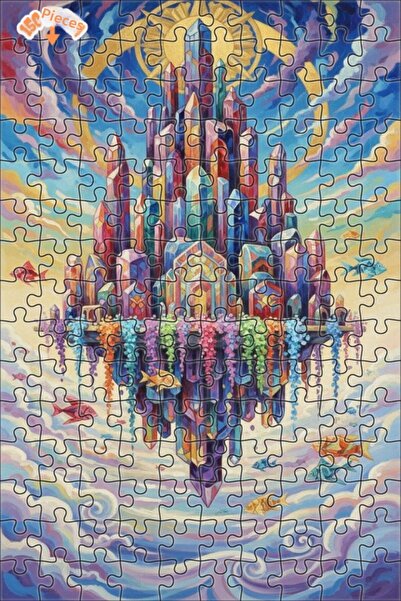 Esranın Dünyası Crystal City Flying Fishes Oil Painting Look Wooden Puzzle wi...