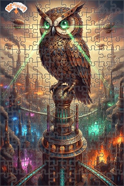 Esranın Dünyası Steampunk Owl Art Double Layer Framed Wooden Puzzle 150 Piece...