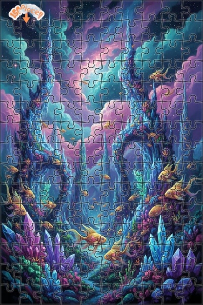 Esranın Dünyası Fantastic Fish Kingdom Oil Painting Lookalike Double-Layer Fr...