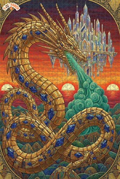 Esranın Dünyası Golden Dragon Crystal City View Crayon Art 1000 Pieces 70X50