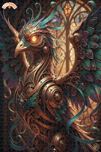 Esranın Dünyası Steampunk Mechanical Phoenix Oil Painting Look Double Layer F...