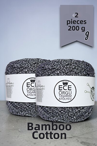 Ece Örgü Tasarım Atölyesi Light Gray - Black Mix, Twisted, 1.5 mm Thick, Muli...