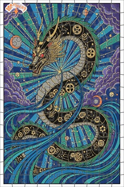 Esranın Dünyası Steam Dragon Wheels Oil Painting Look Wooden Puzzle with Doub...