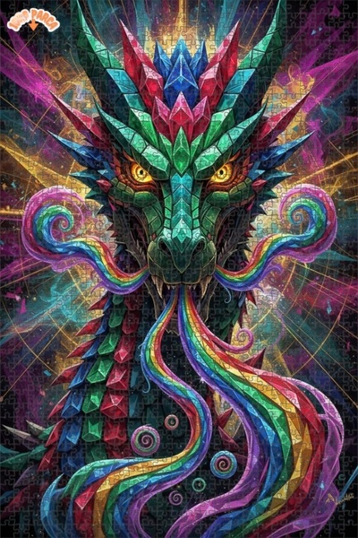 Esranın Dünyası Rainbow Breathing Crystal Dragon Double-Layer Framed Wooden P...
