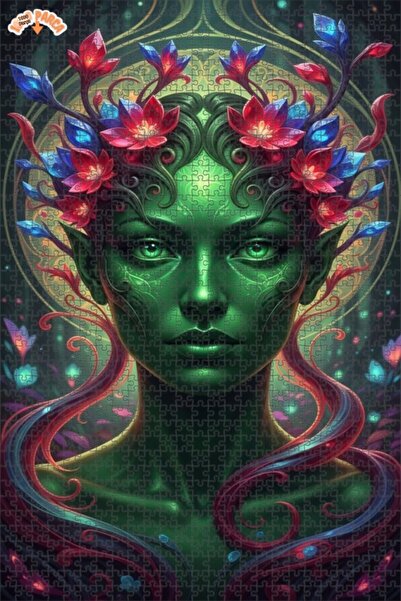 Esranın Dünyası Green Fairy Queen Artwork Oil Painting Double-Layer Framed Wo...