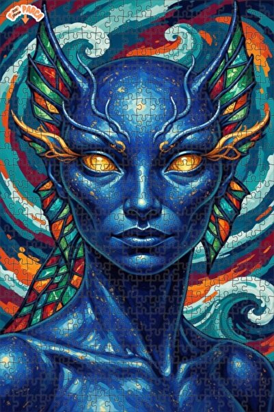 Esranın Dünyası Mystical Blue Spirit Oil Painting Lookalike Double-Layer Fram...