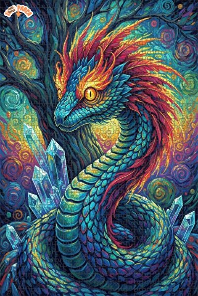 Esranın Dünyası Dragon Crystal Dream Oil Painting Look Wooden Puzzle 1000 Pie...