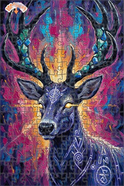 Esranın Dünyası Mysterious Deer Oil Painting Lookalike Double-Layer Framed Wo...
