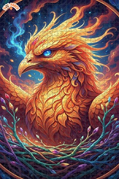 Esranın Dünyası Flame Winged Phoenix Artwork Double-Layer Framed Wooden Puzzl...