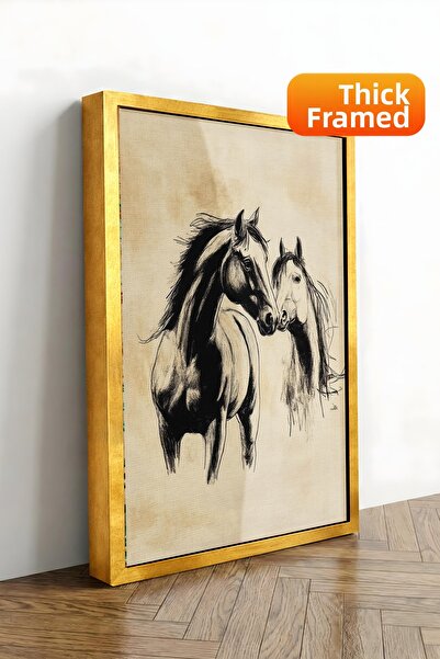 Zestia Tablou pe pânză înrămat cu aur Cai nobili Seria Premium Nr. 108604