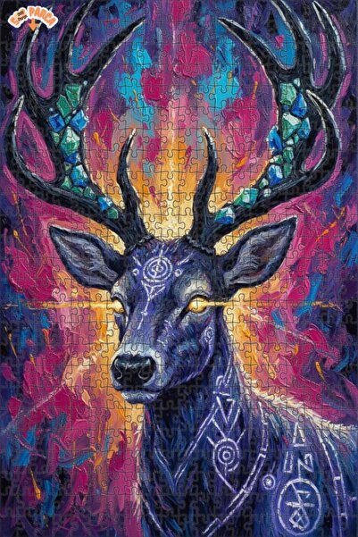 Esranın Dünyası Mysterious Deer Oil Painting Lookalike Double-Layer Framed Wo...
