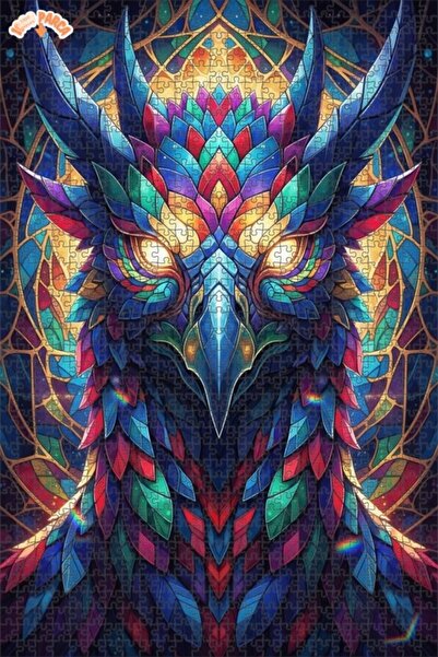 Esranın Dünyası Fantastic Knight Bird Stained Glass Looking Wood Puzzle with ...