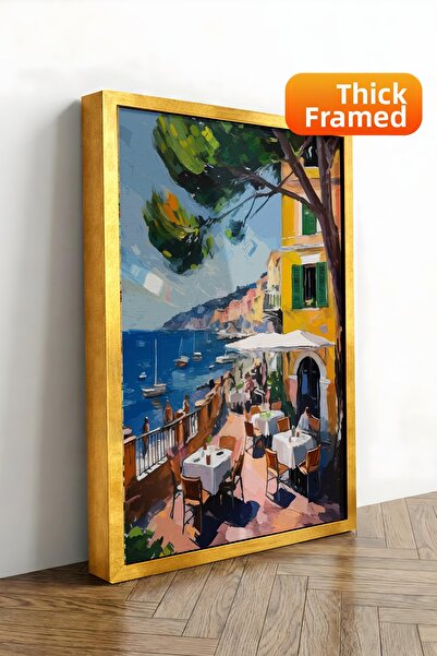 Zestia Tablou pe pânză înrămat cu aur, Străzi colorate din Marea Mediterană, ...