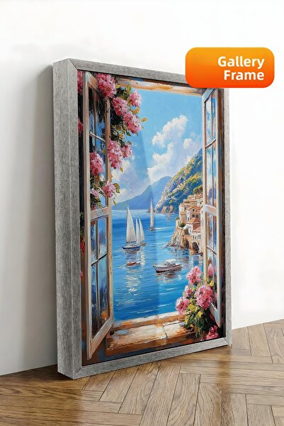 Zestia Πίνακας σε καμβά με ασημένιο πλαίσιο Θέμα Θάλασσα και ιστιοπλοϊκό τοπί...