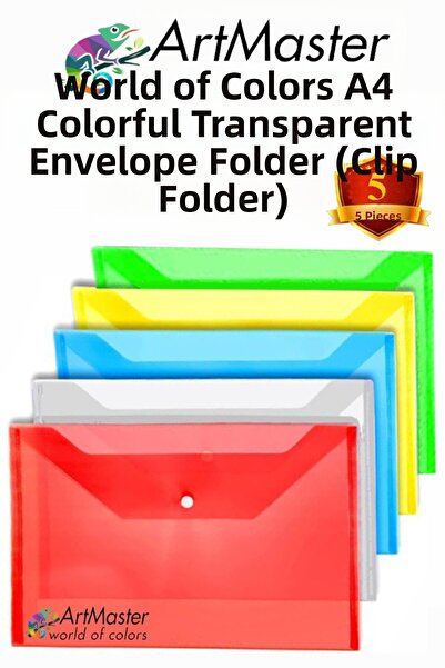 Artmaster Dosar cu închidere prin capsă A4, dosar plic transparent colorat, 5...