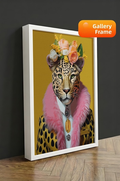 Zestia Πίνακας σε καμβά με λευκό πλαίσιο Floral Leopard Portrait Premium Seri...