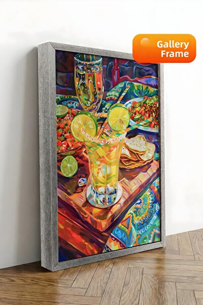 Zestia Πίνακας ζωγραφικής σε καμβά με ασημένιο πλαίσιο, ποτήρι κοκτέιλ, ρόφημ...