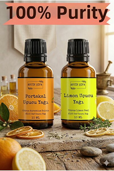Antik Şifa زيت البرتقال وزيت الليمون - 10 مل 10 مل (100% غير مقشر، طبيعي)