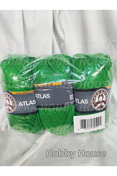 Ören Bayan ATLAS Fir de tricotat manual verde iarbă (3 bucăți) - Culoare: 087