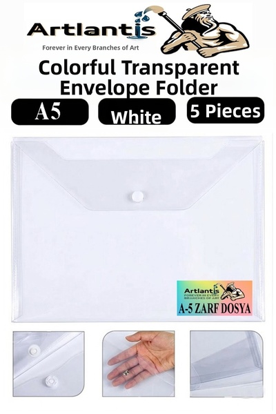 Artlantis Dosar cu capsă alb A5, dosar plic transparent colorat, 5 bucăți, 17...
