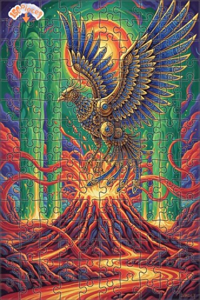 Esranın Dünyası Mystical Phoenix Fire Volcano Oil Painting Lookalike Double-L...