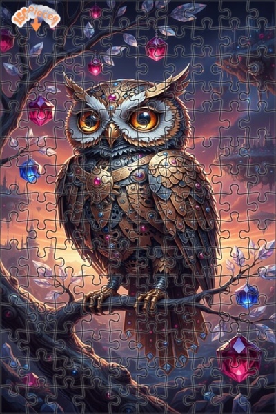 Esranın Dünyası Mechanical Owl of the Enchanted Forest Oil Painting Double-La...