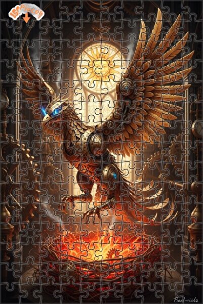 Esranın Dünyası لغز خشبي ميكانيكي على شكل طائر الفينيق بمظهر الزيت الملون، ذو...