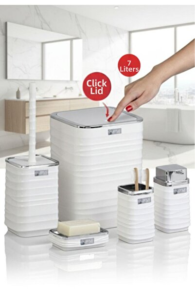 Okyanus Home Σετ μπάνιου 5 τεμαχίων με κυματιστό σχέδιο από λευκό χρώμιο