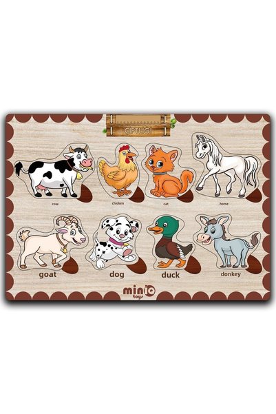 minİQ toys Wooden Turkish Forest and Farm Animals Set of 2 Educational Puzzle