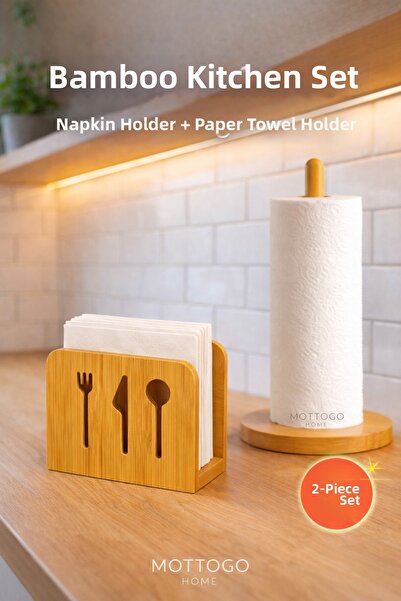 Mottogo 2-Piece Set of Bamboo Towel Holders and Napkin Holders