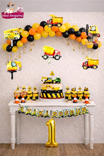 BKMC PARTY Construction Themed Age Birthday Decoration Set Engineering Vehicl...
