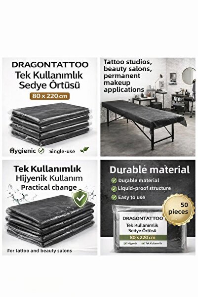 DRAGONTATTOO غطاء نقالة طبية للاستخدام مرة واحدة أسود (80×220 سم) 50 قطعة